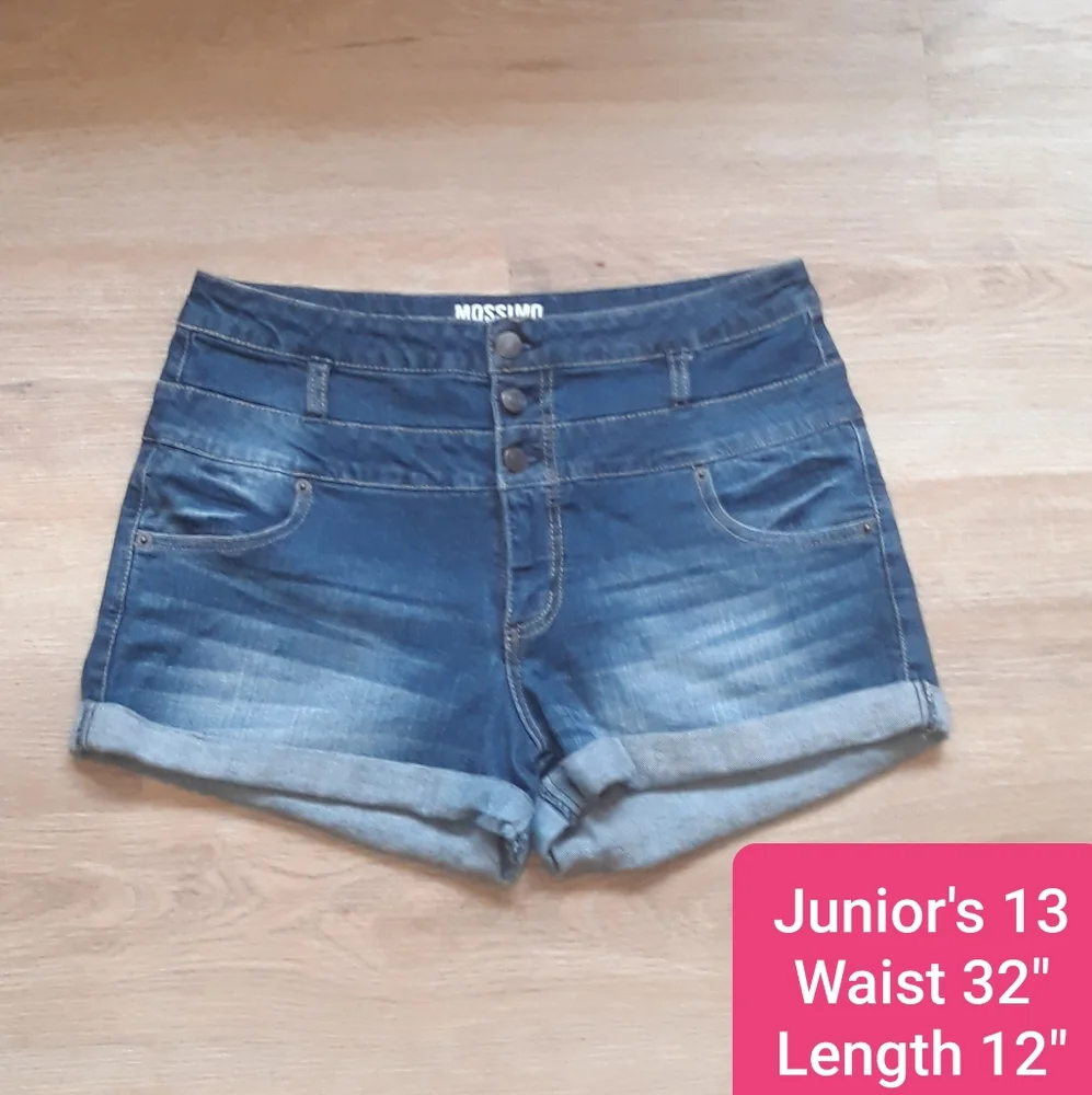 Mossimo High Waist Rolled Cuff Jean Shorts - Junior's 13 Waist 32" Denim Shorts - Picture 9 of 9